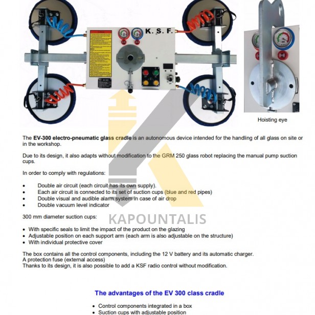 EV-300 | Electro-Pneumatic Glass Cradle 300 kg | compatible GRM 250 