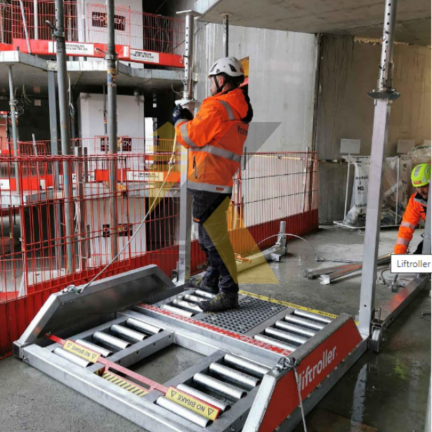 Liftroller floor - Platform for rolling materials and equipment from balcony or platform 