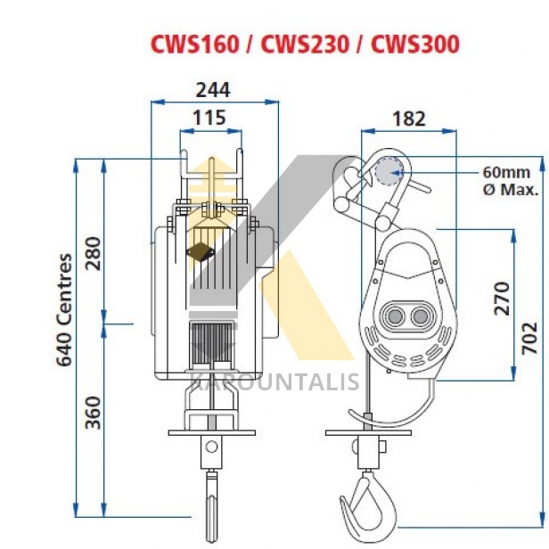 CWS-DKL--500 Wire rope hoist 24m*5mm 500kg 220V